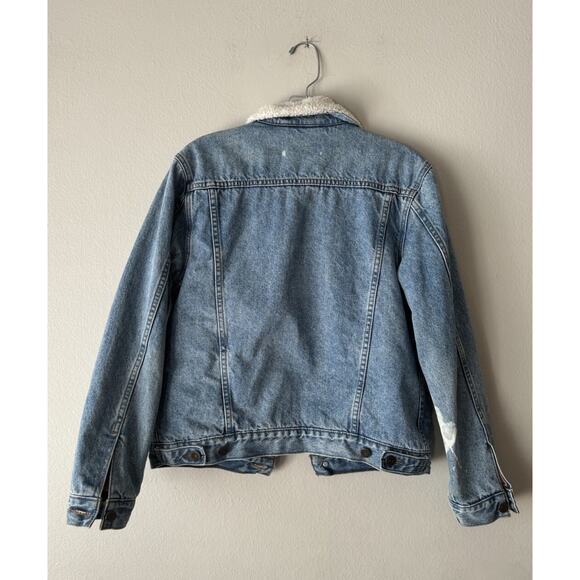 REFORMATION Size Small Shearling Street Jacket Jean Denim Trucker Sherpa READ - Picture 2 of 10